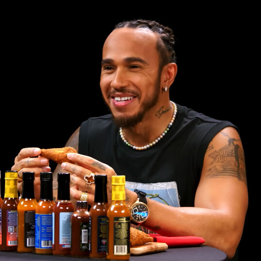 Lewis Hamilton and 34 Other Celebrities Who Made It to Level 10 on 'Hot Ones' Eating Only Vegan Wings