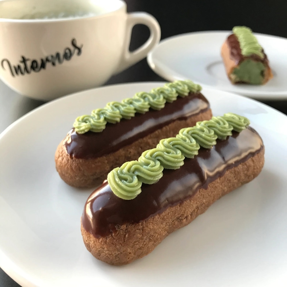 Vegan Matcha and Chocolate Eclairs