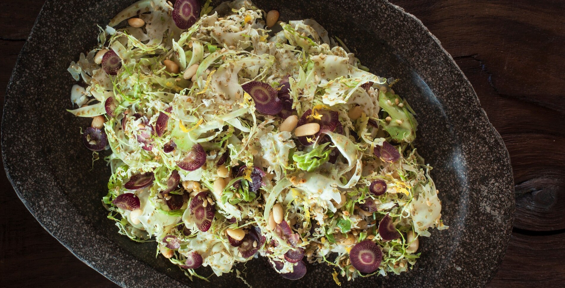Vegan Shaved Brussels Sprouts With Za’atar, Lemon, and Pine Nuts