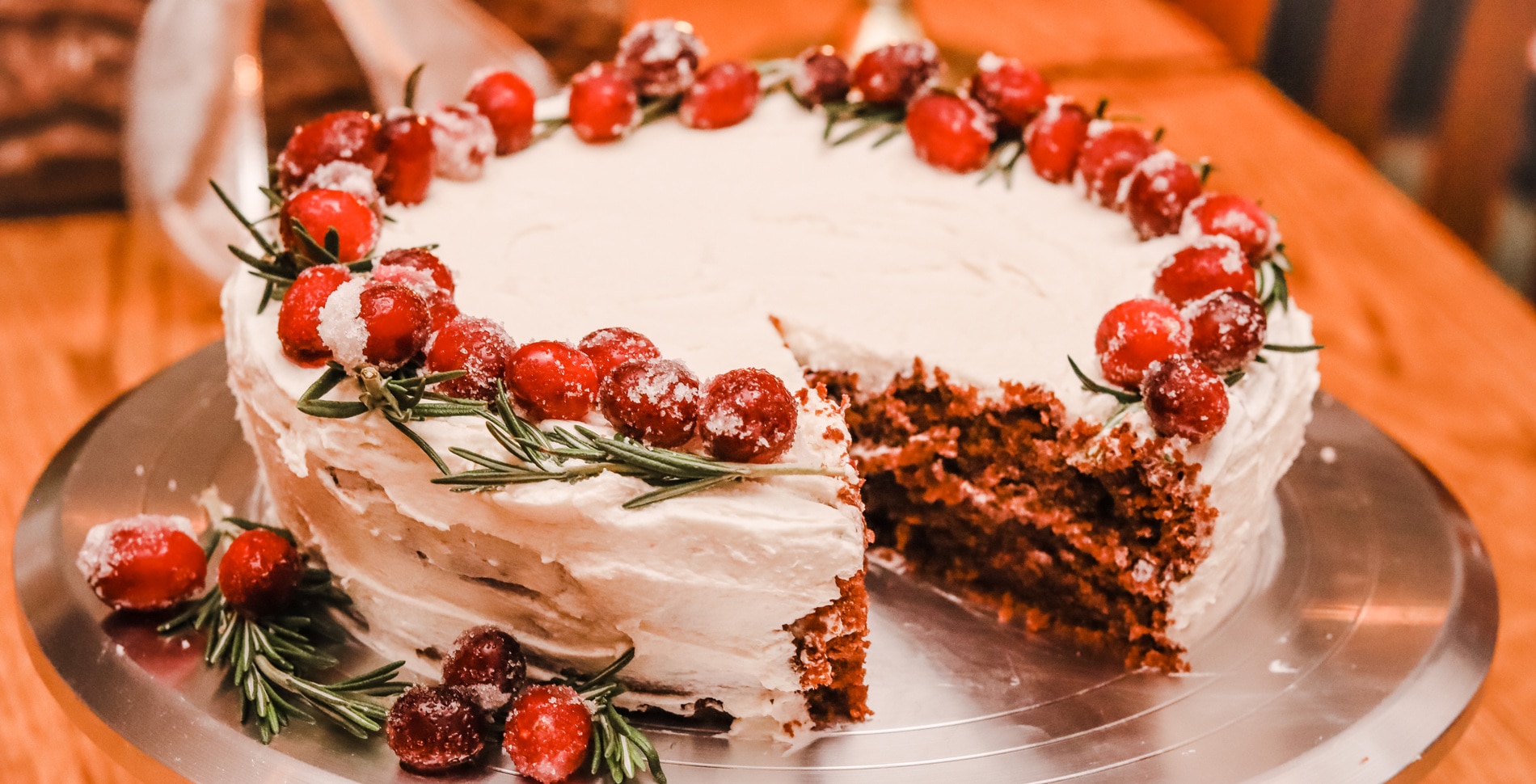 Vegan Red Velvet Cake With Candied Cranberries and Vanilla Buttercream